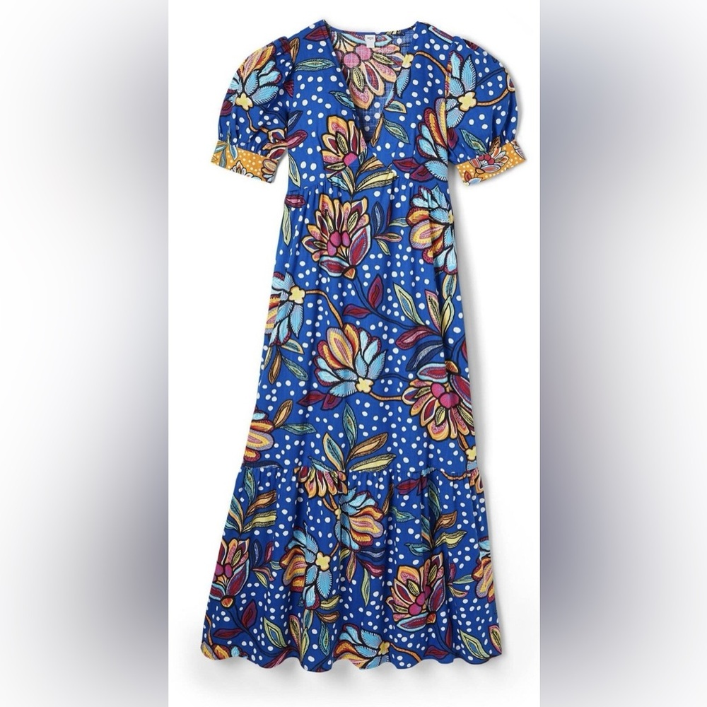 Tabitha Brown for Target Womens Mixed Floral Polka Dot Blue Midi Dress size 0